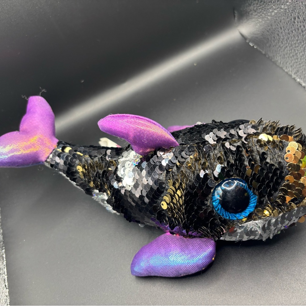 Sequin Fish Plush Toy - Black and Purple